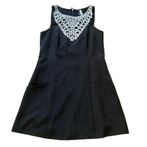Kensie Midi Dress SALE! Lined Sleeveless Black with Crochet Lace Collar, Large